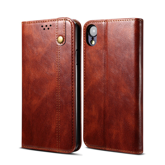 Oil Wax Leather iPhone XR Case Magnetic Wallet Stand Slim Classical