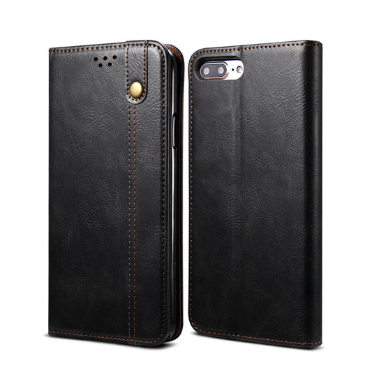 Oil Wax Leather iPhone 8 Plus Case Magnetic Wallet Stand Slim Classical