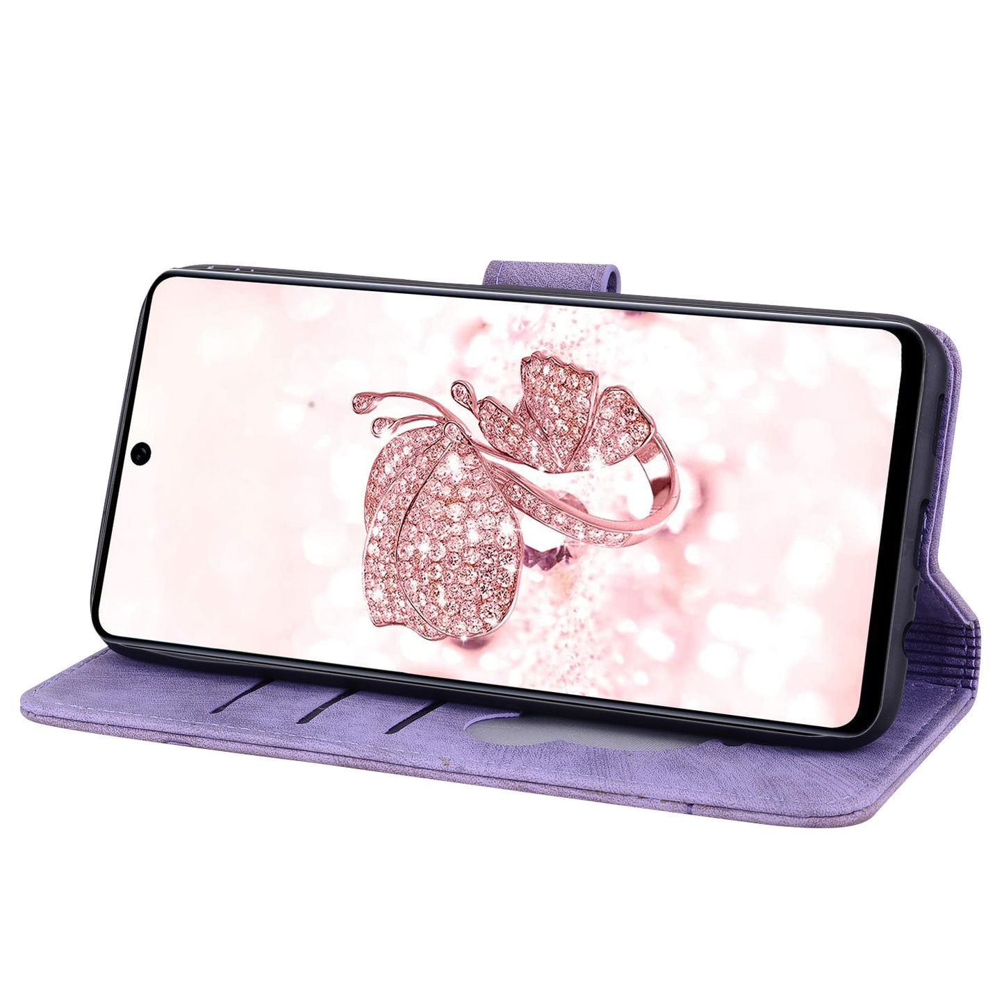 Cat Cherry Blossoms Galaxy A52 Grils Case Retro Leather Embossing Wallet Stand