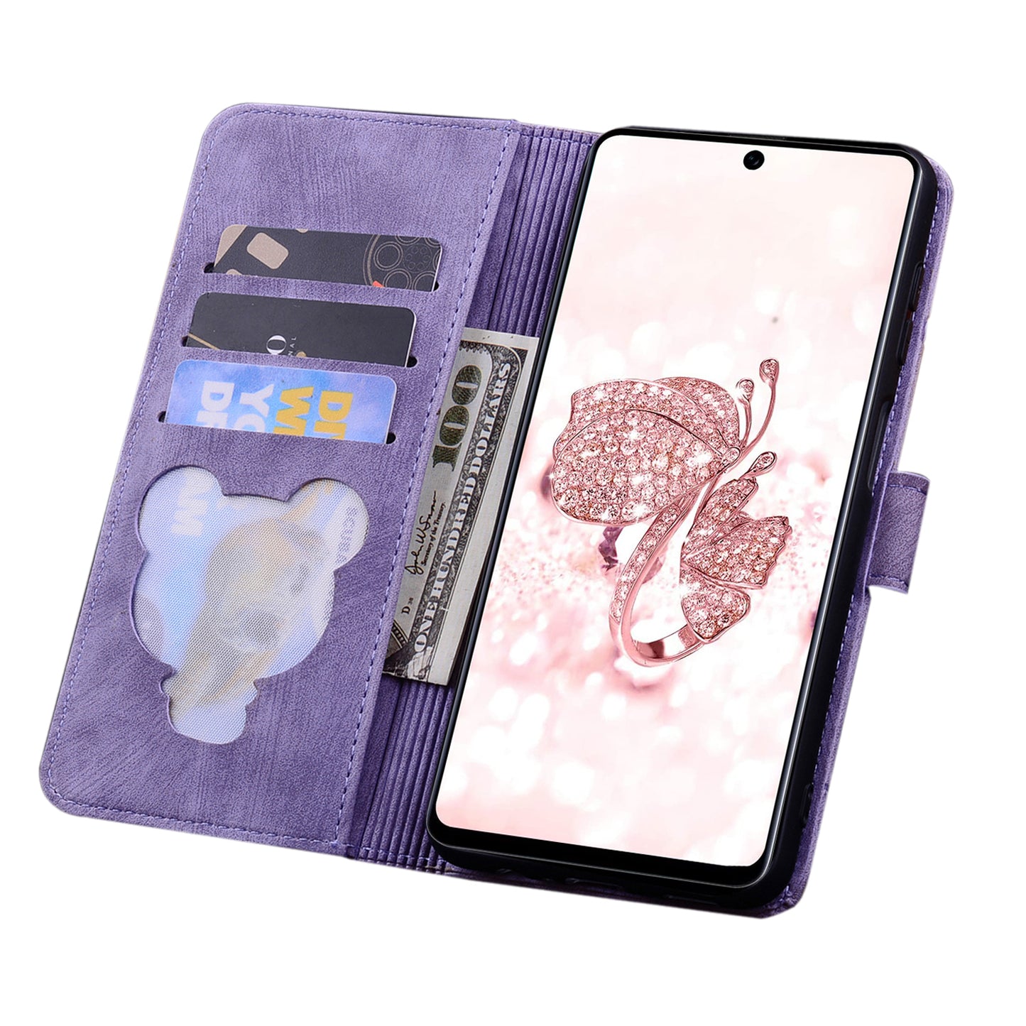 Cat Cherry Blossoms Galaxy A71 Grils Case Retro Leather Embossing Wallet Stand