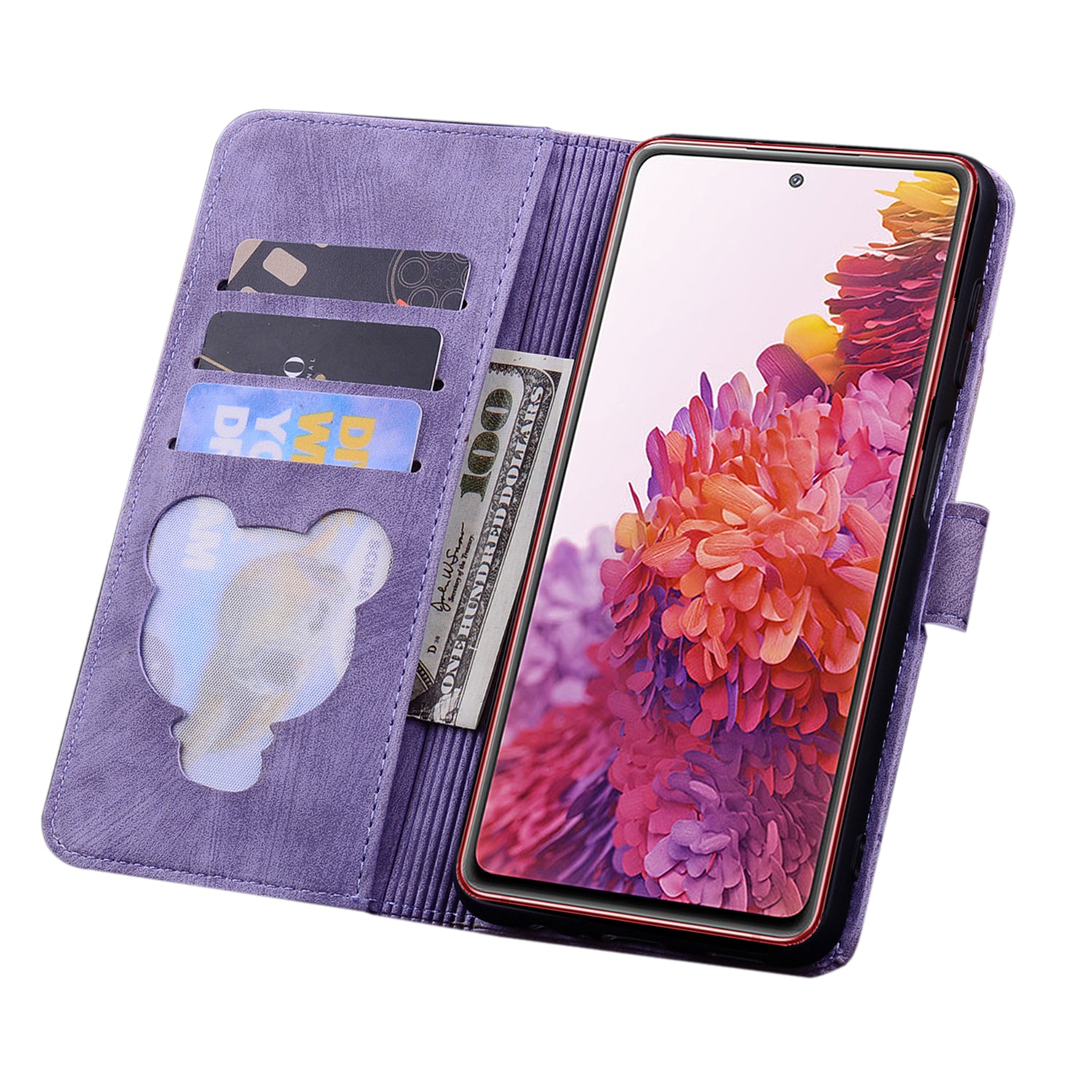 Cat Cherry Blossoms Galaxy S20 FE Grils Case Retro Leather Embossing Wallet Stand