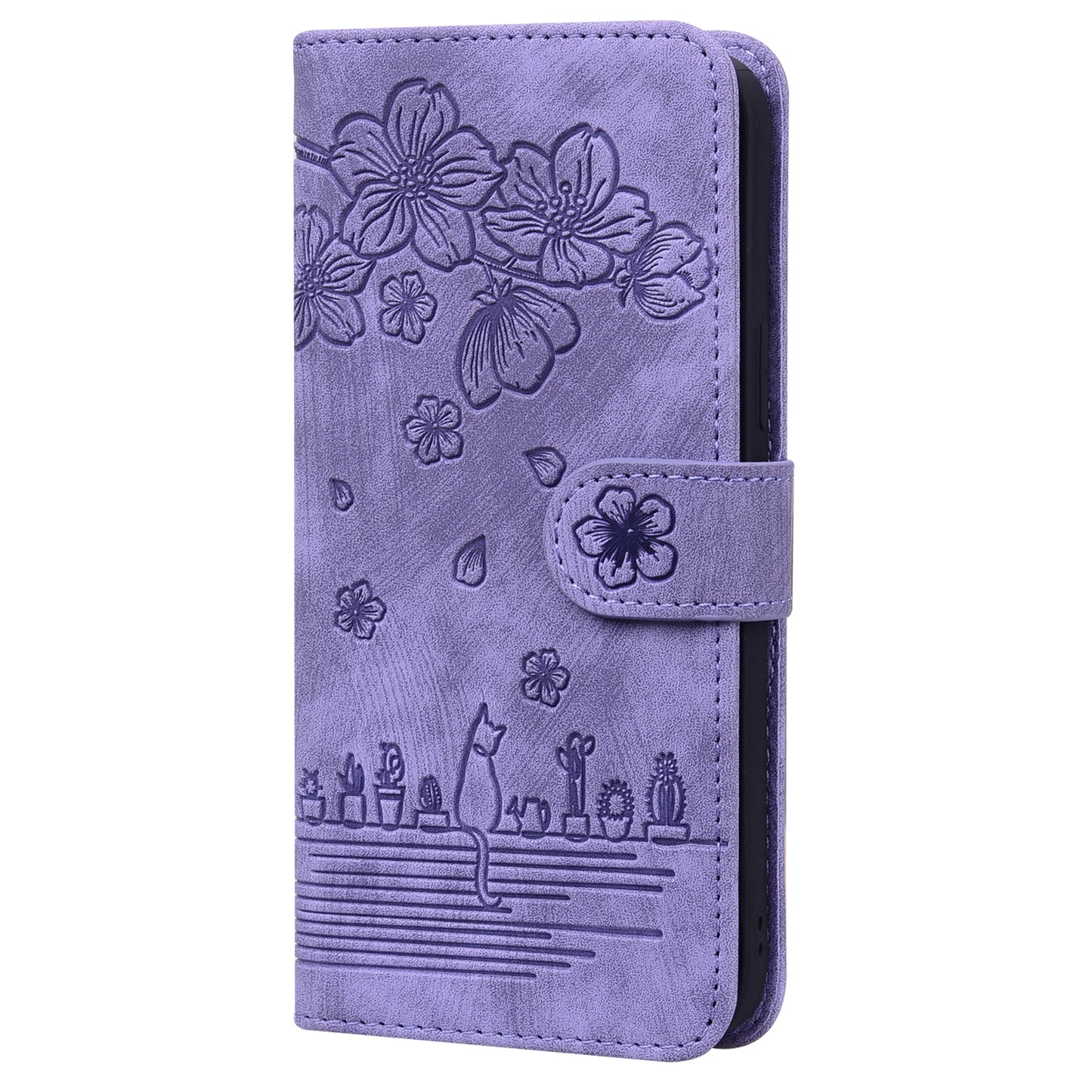 Cat Cherry Blossoms Google Pixel 6A Grils Case Retro Leather Embossing Wallet Stand