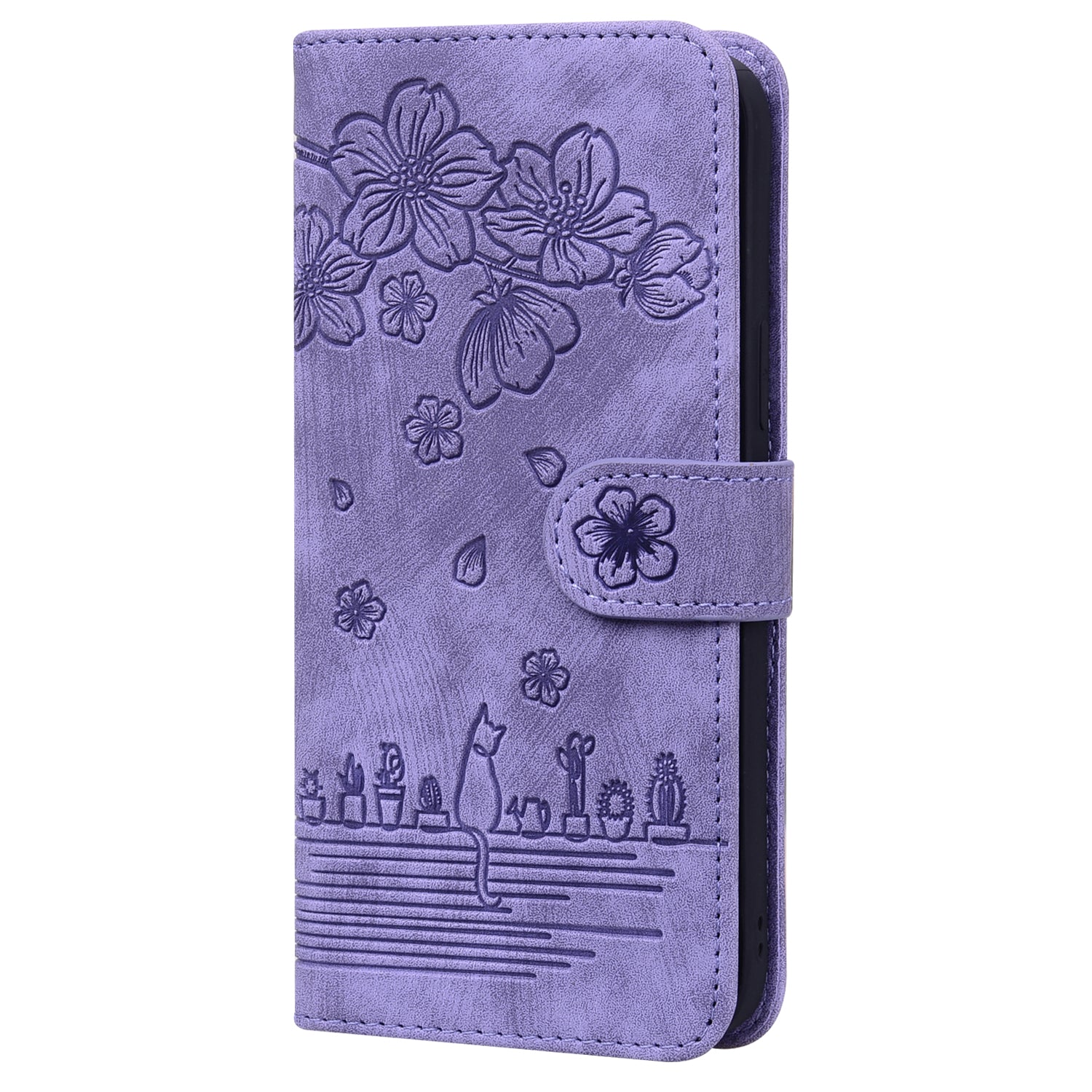 Cat Cherry Blossoms Galaxy S20 FE Grils Case Retro Leather Embossing Wallet Stand