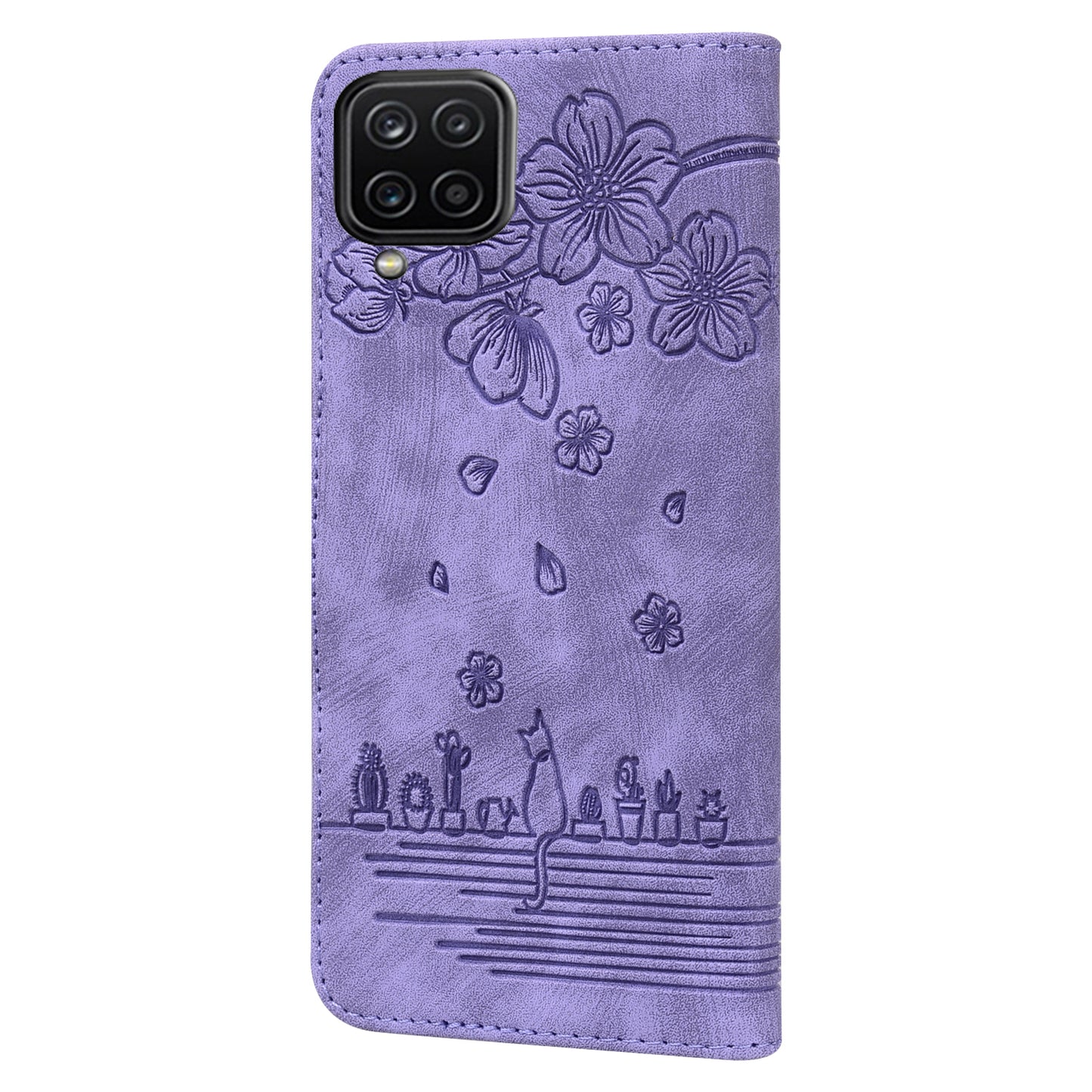 Cat Cherry Blossoms Galaxy A03s Grils Case Retro Leather Embossing Wallet Stand