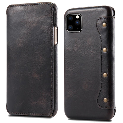 Waxed Cowhide Leather iPhone 11 Pro Max Willow Nail Case Wallet Stand Classical