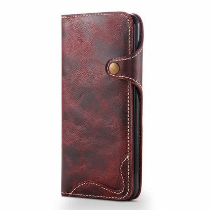 Waxed Cowhide Leather iPhone SE 2020 Fastener Case Wallet Stand with Hand Strap