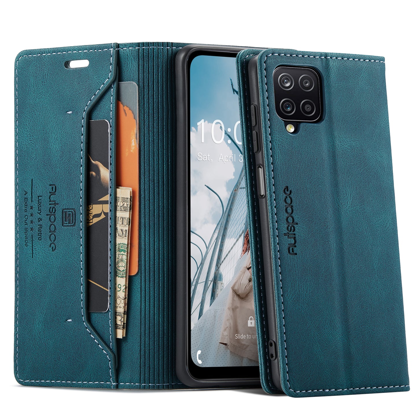 AUTSPACE Retro Galaxy A12 Leather Case Magnetic