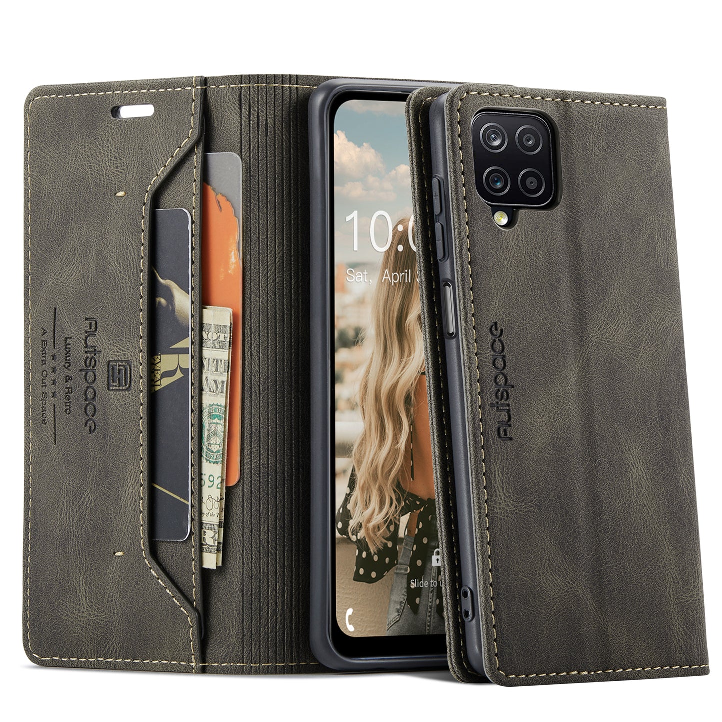 AUTSPACE Retro Galaxy A12 Leather Case Magnetic