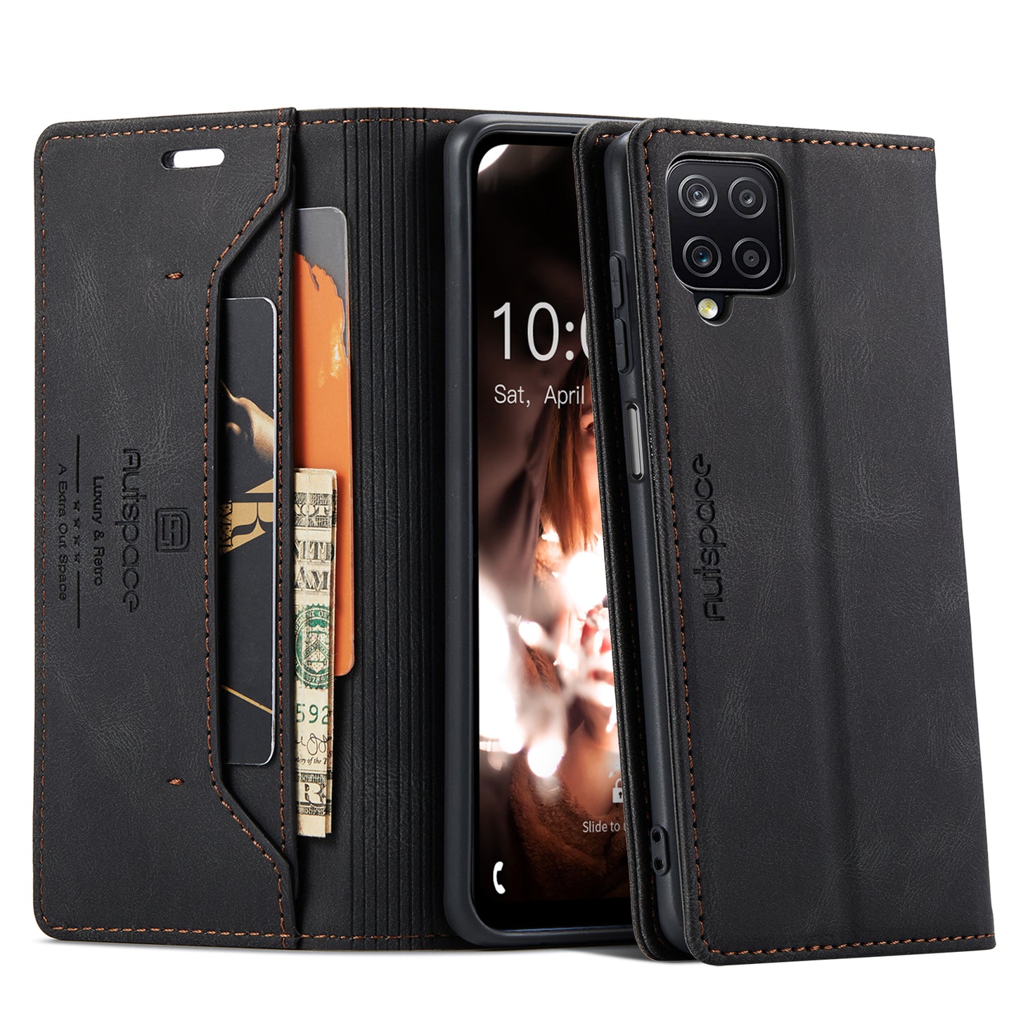 AUTSPACE Retro Galaxy A12 Leather Case Magnetic