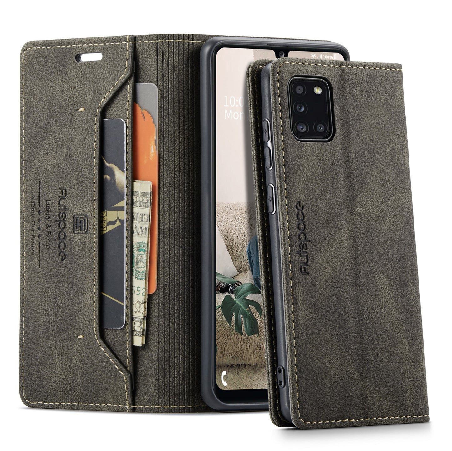 AUTSPACE Retro Galaxy A31 Leather Case Magnetic