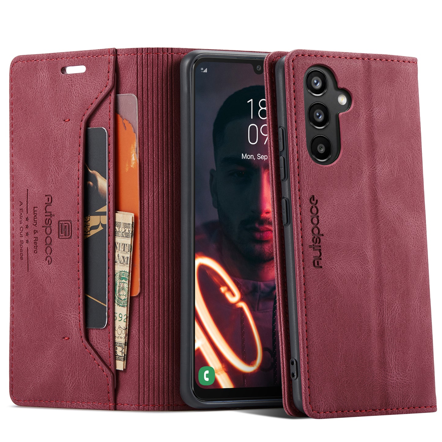 AUTSPACE Retro Galaxy A34 Leather Case Magnetic