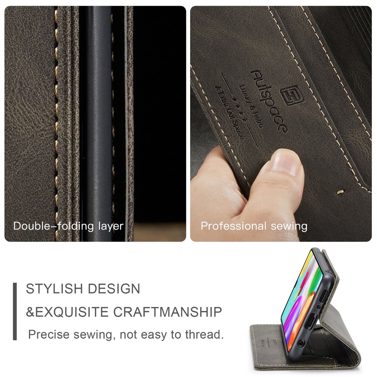 AUTSPACE Retro Galaxy A41 Leather Case Magnetic