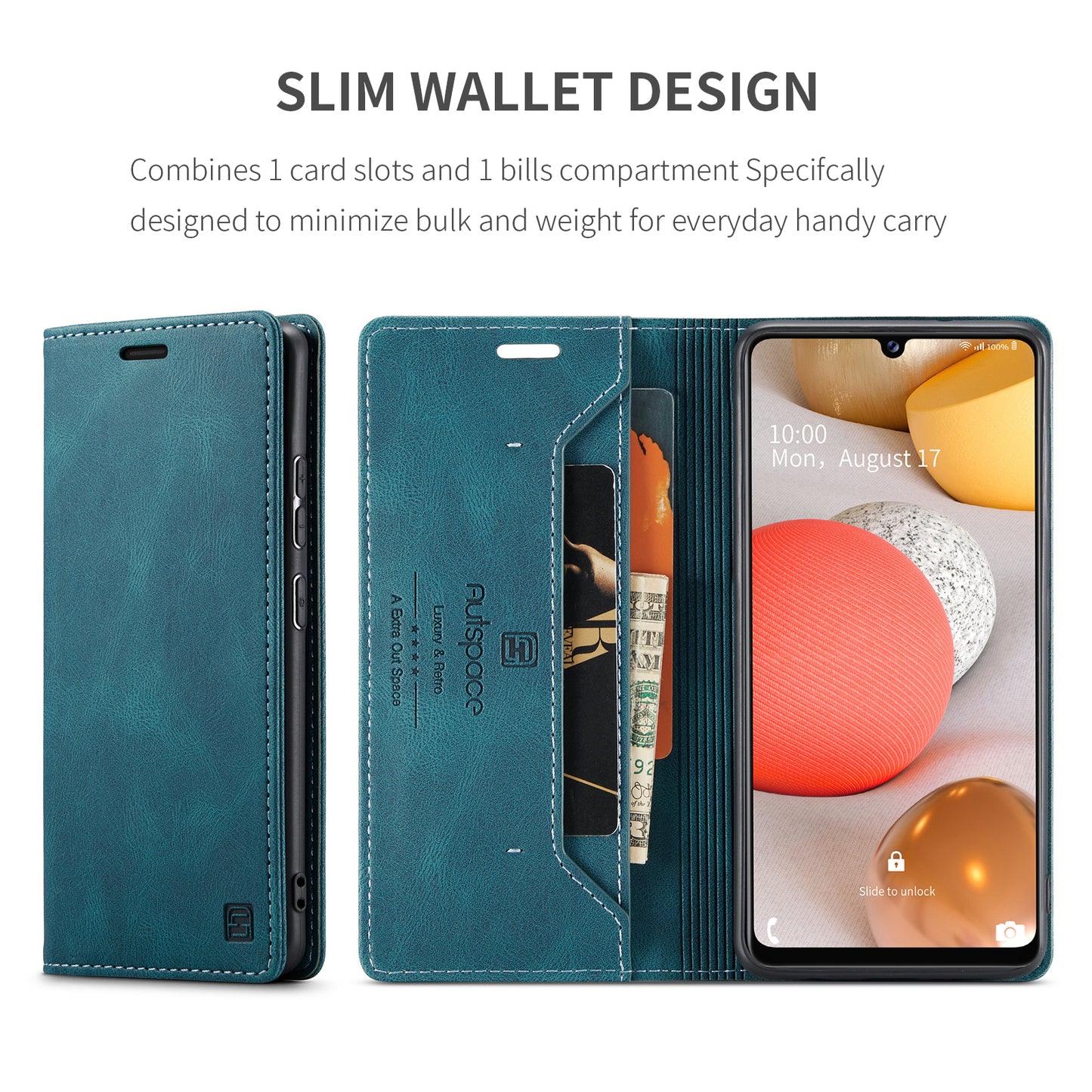 AUTSPACE Retro Galaxy A42 Leather Case Magnetic