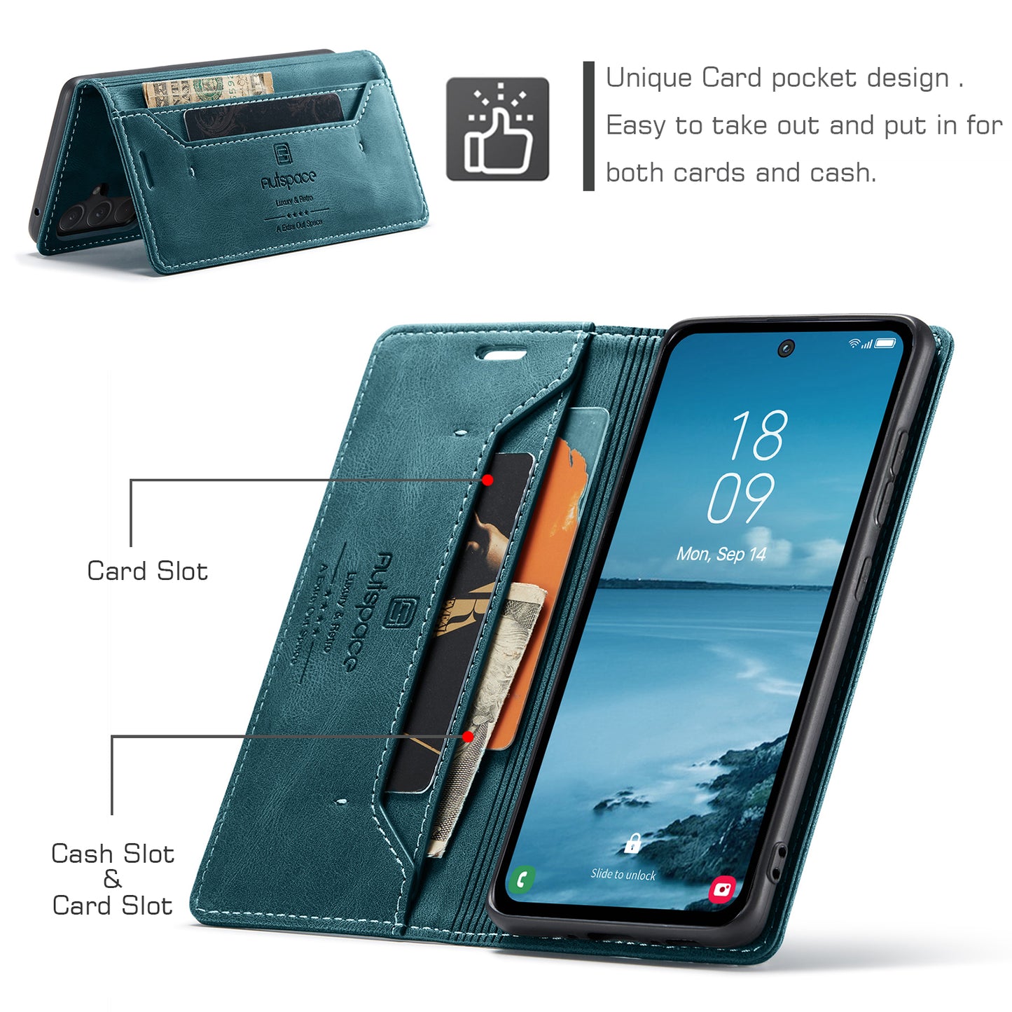 AUTSPACE Retro Galaxy A15 Leather Case Magnetic