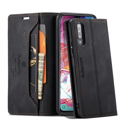 AUTSPACE Retro Galaxy A70 Leather Case Magnetic