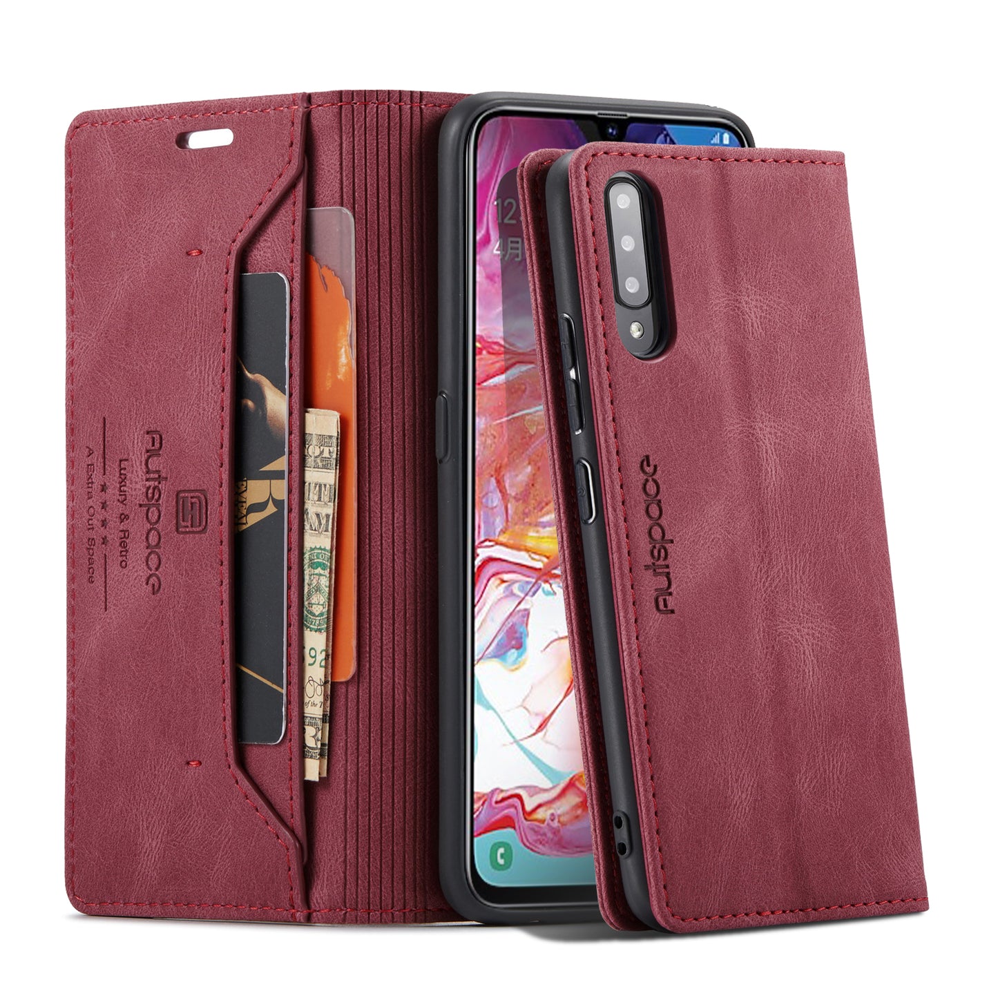 AUTSPACE Retro Galaxy A70 Leather Case Magnetic