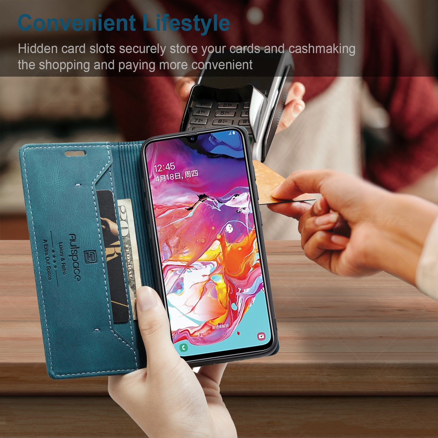 AUTSPACE Retro Galaxy A70 Leather Case Magnetic