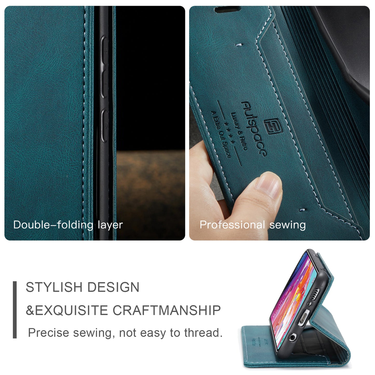 AUTSPACE Retro Galaxy A70 Leather Case Magnetic