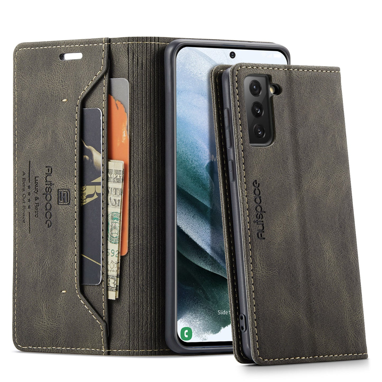 AUTSPACE Retro Galaxy S21+ Leather Case Magnetic