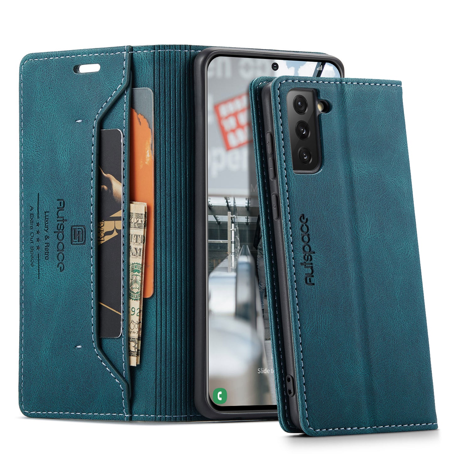 AUTSPACE Retro Galaxy S21 FE Leather Case Magnetic