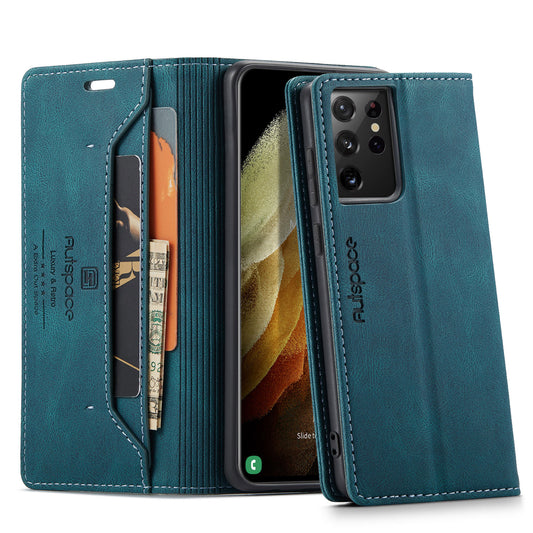 AUTSPACE Retro Galaxy S21 Ultra Leather Case Magnetic