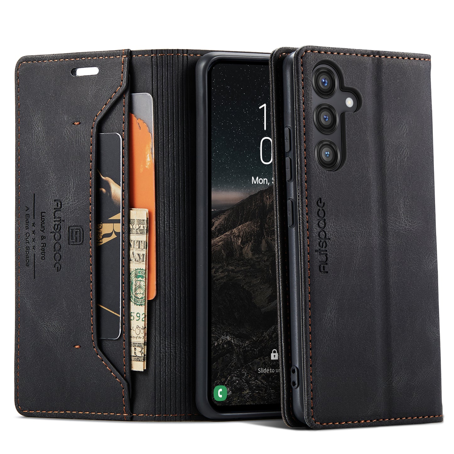 AUTSPACE Retro Galaxy S24 FE Leather Case Magnetic