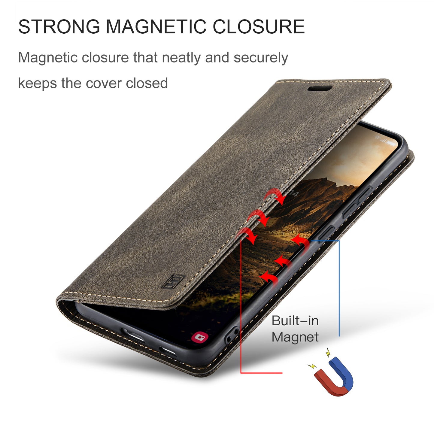 AUTSPACE Retro Galaxy S24 FE Leather Case Magnetic