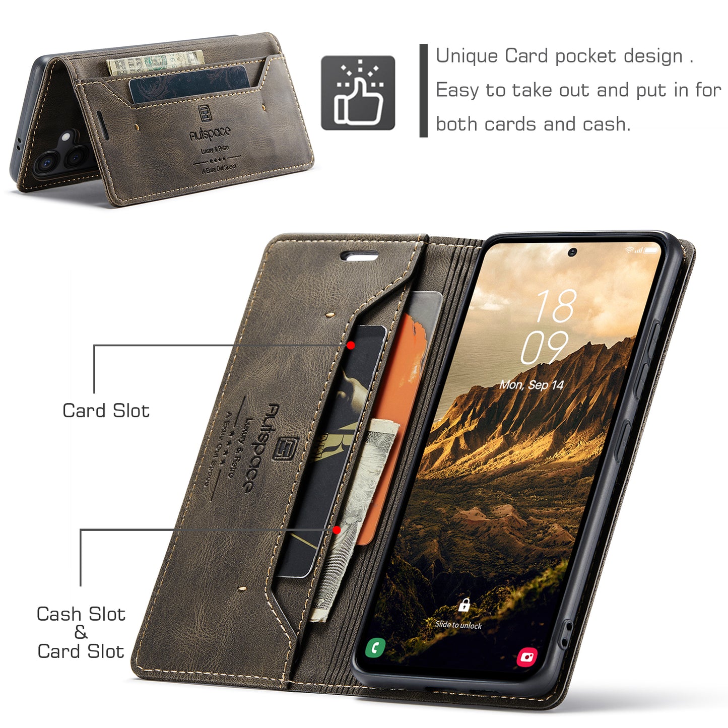 AUTSPACE Retro Galaxy S24 FE Leather Case Magnetic