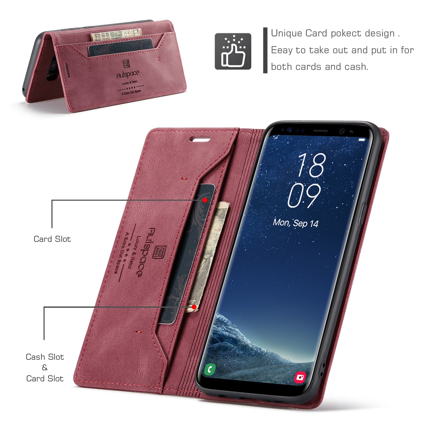 AUTSPACE Retro Galaxy S8+ Leather Case Magnetic