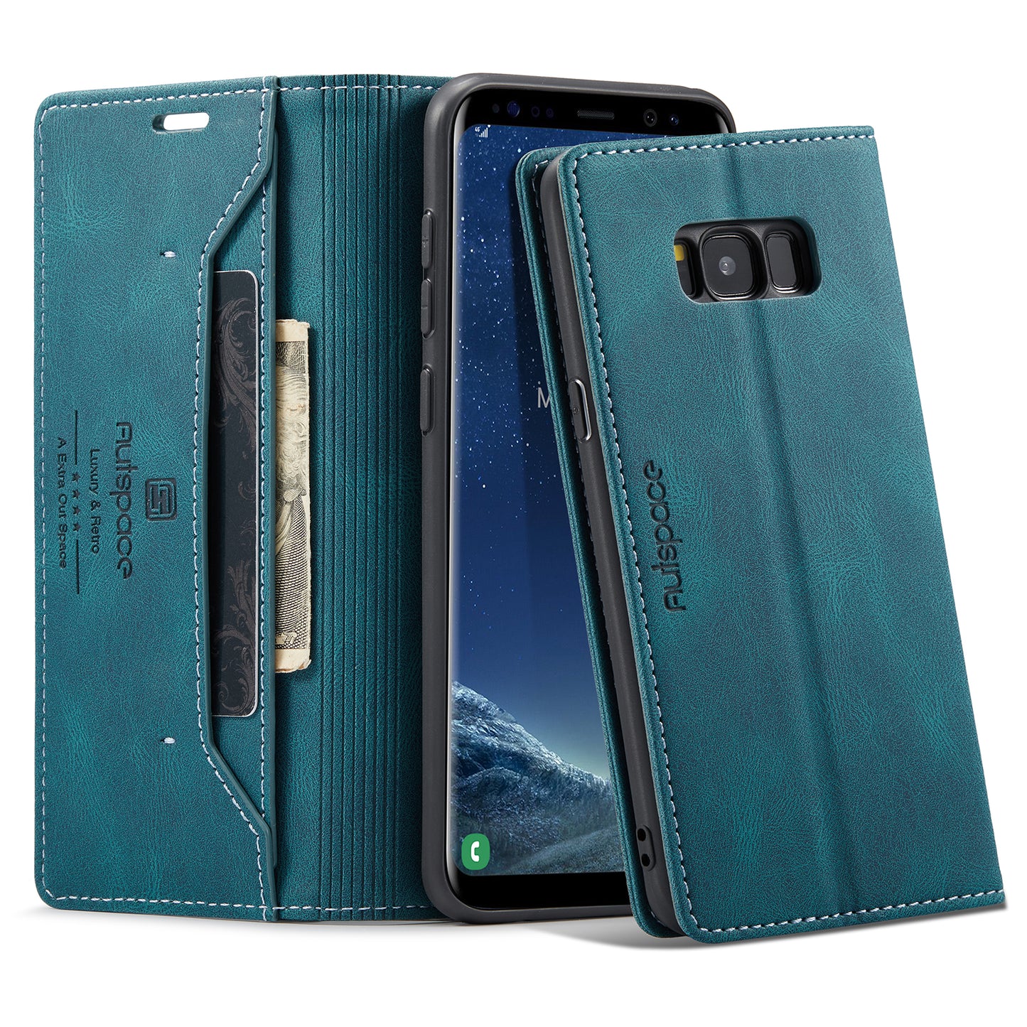 AUTSPACE Retro Galaxy S8+ Leather Case Magnetic