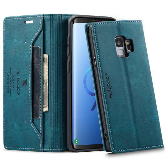 AUTSPACE Retro Galaxy S9 Leather Case Magnetic