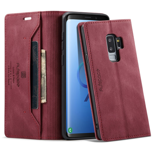 AUTSPACE Retro Galaxy S9+ Leather Case Magnetic