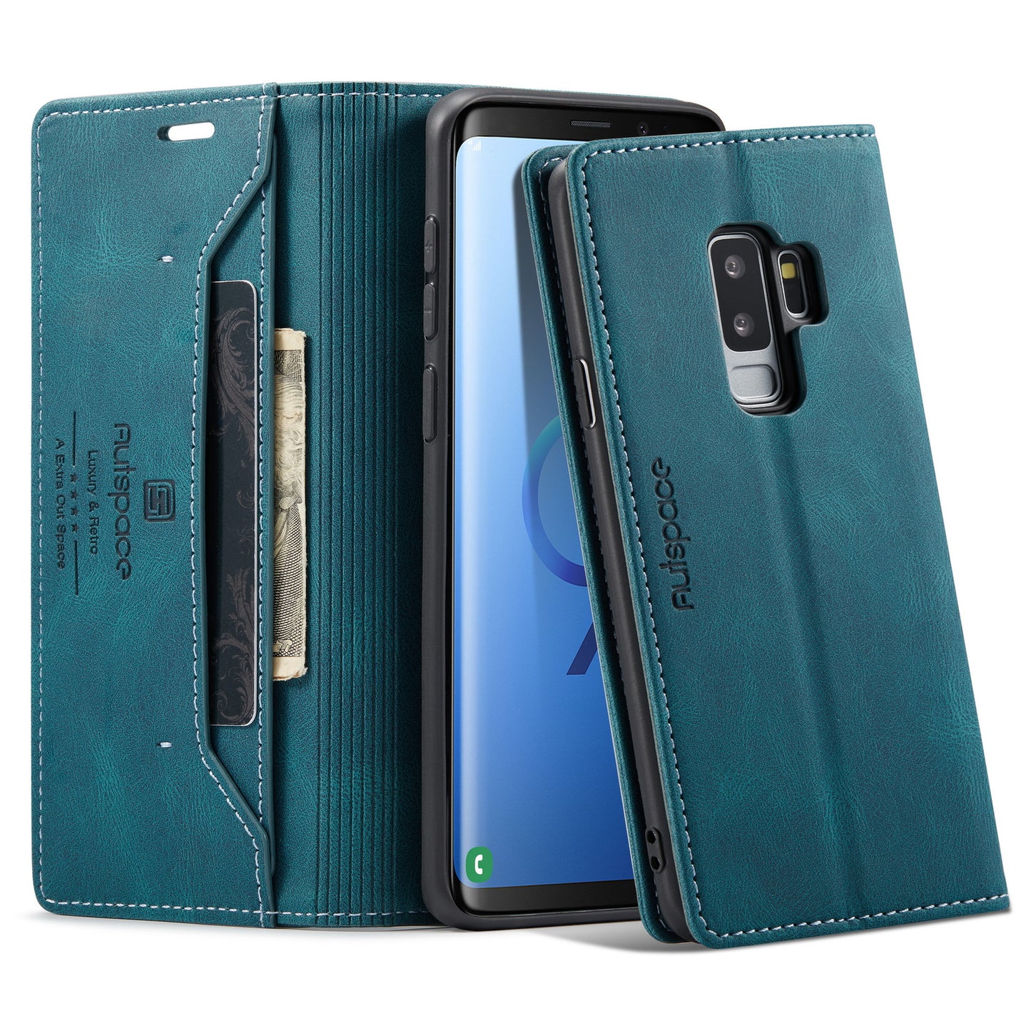 AUTSPACE Retro Galaxy S9+ Leather Case Magnetic