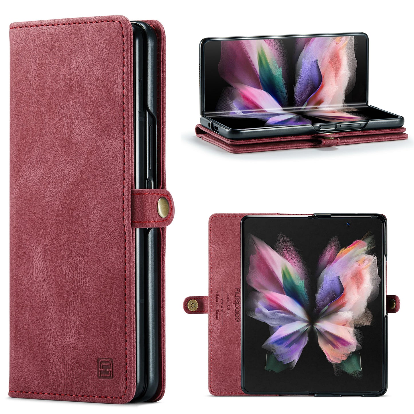 AUTSPACE Retro Galaxy Z Fold3 Leather Case Magnetic