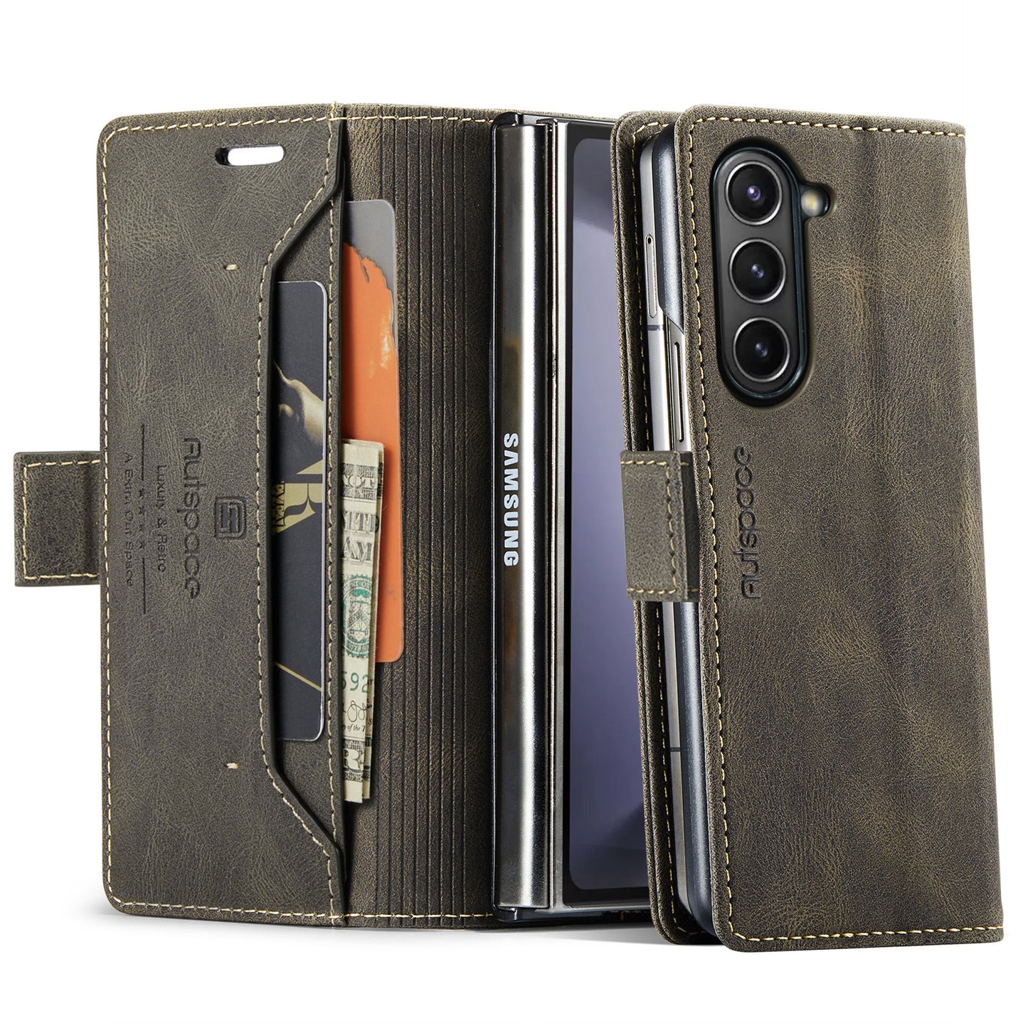 AUTSPACE Retro Galaxy Z Fold6 Leather Case Magnetic