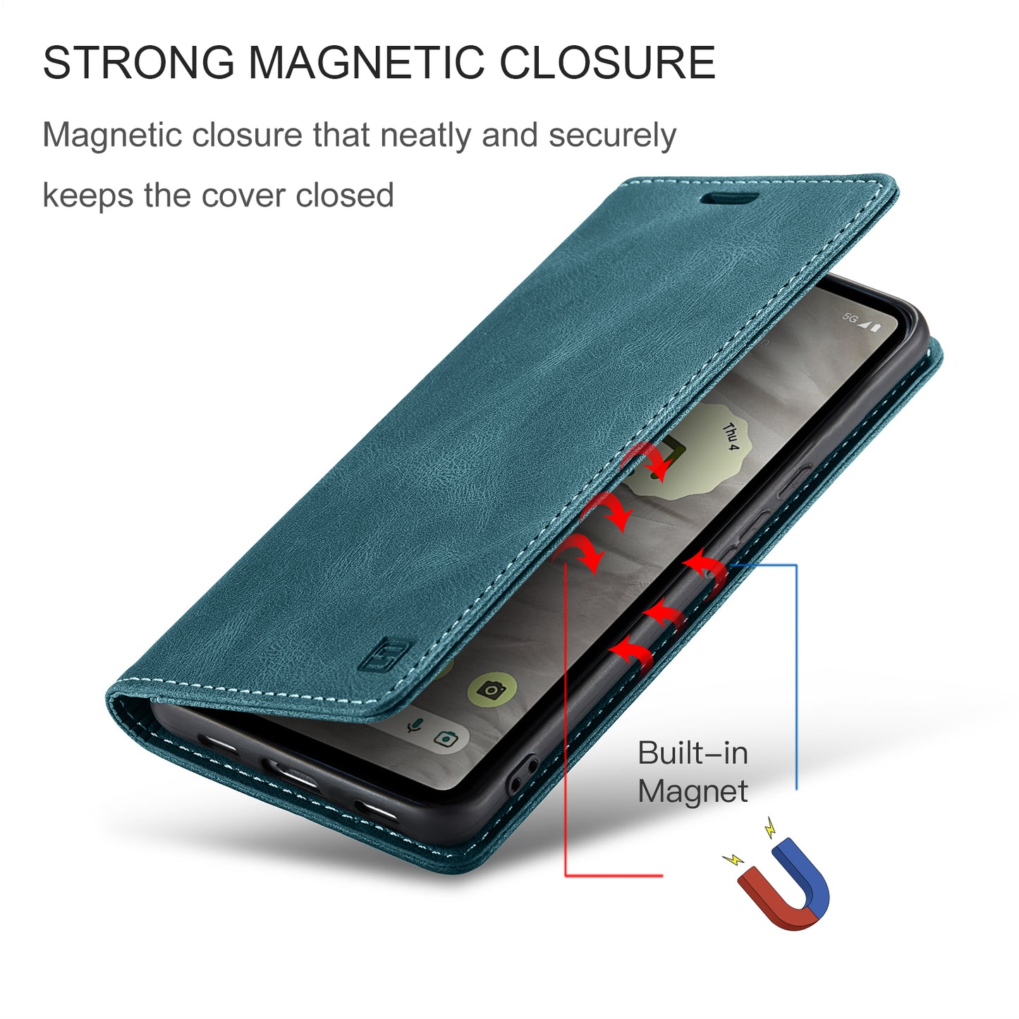 AUTSPACE Retro Google Pixel 7A Leather Case Magnetic