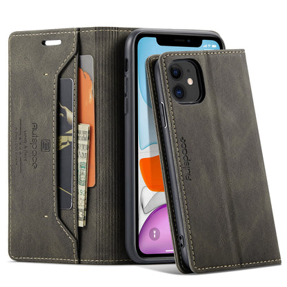 AUTSPACE Retro iPhone 11 Leather Case Magnetic