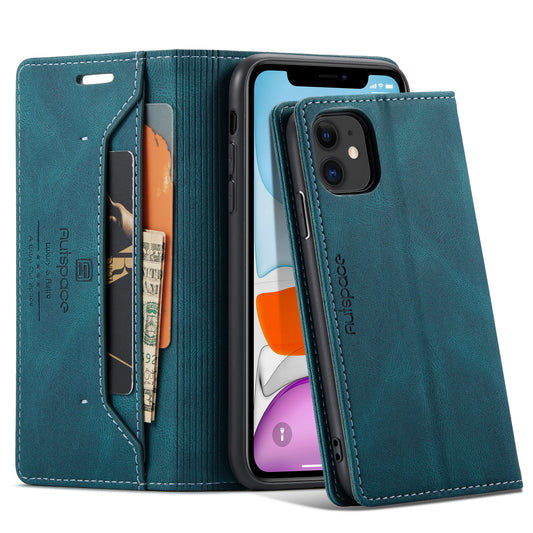 AUTSPACE Retro iPhone 11 Pro Leather Case Magnetic