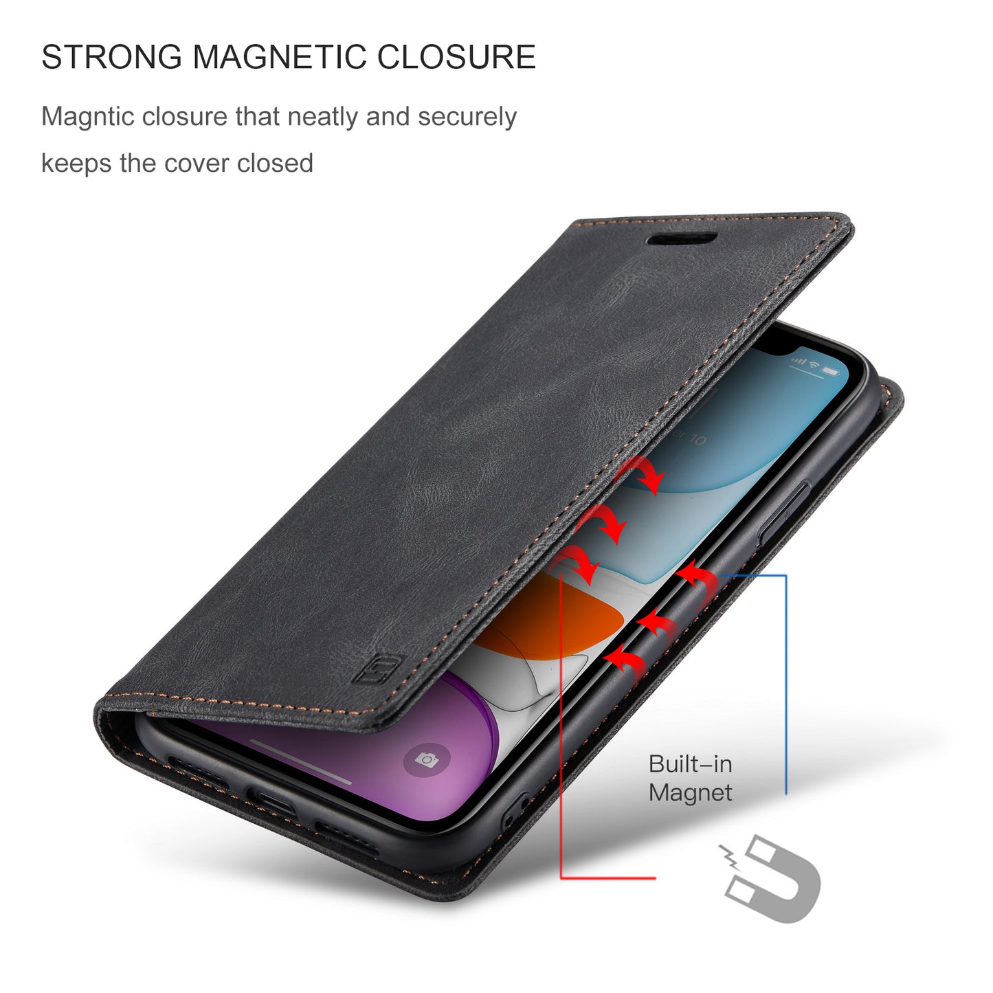 AUTSPACE Retro iPhone 11 Leather Case Magnetic