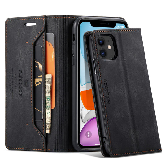 AUTSPACE Retro iPhone 11 Leather Case Magnetic