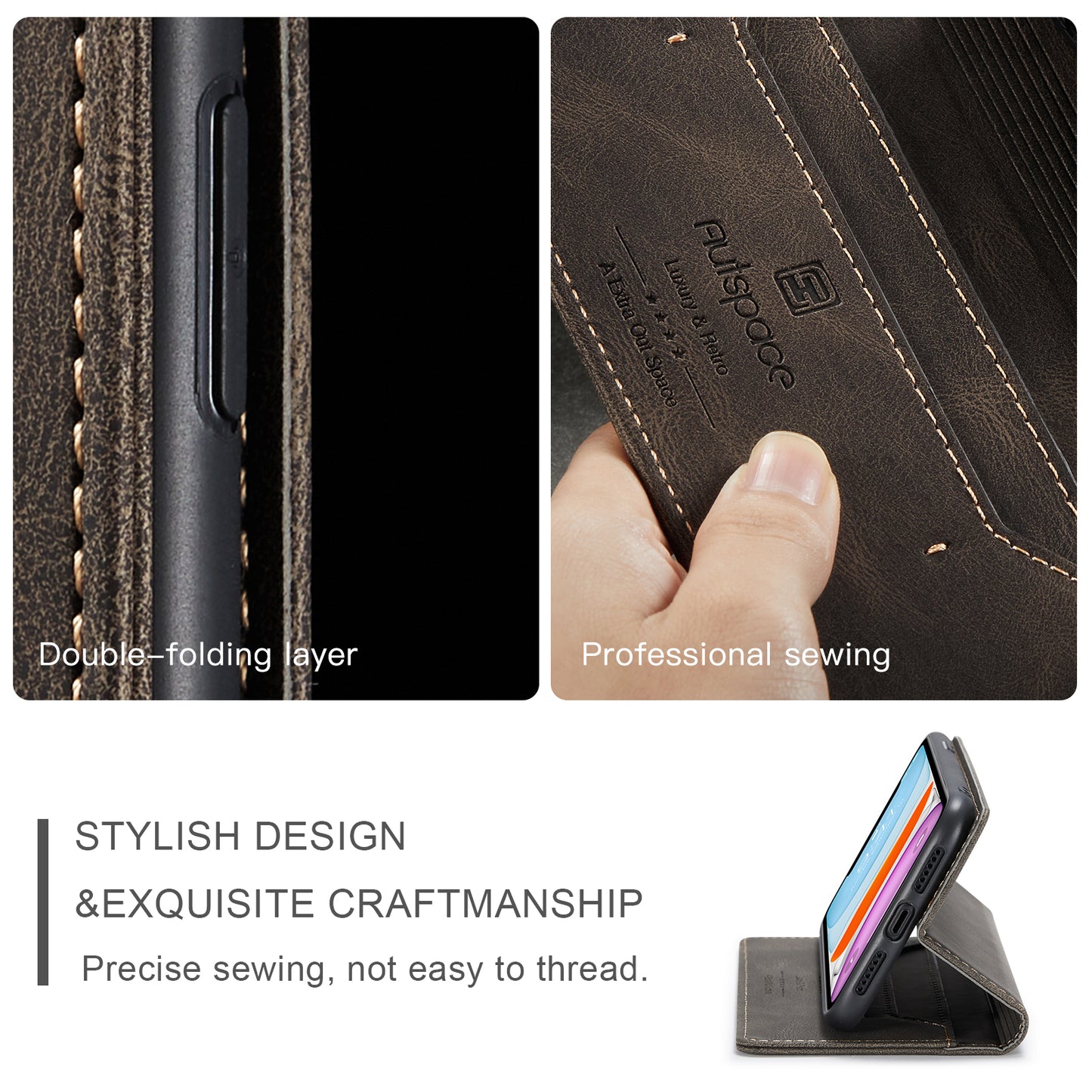 AUTSPACE Retro iPhone 11 Pro Max Leather Case Magnetic