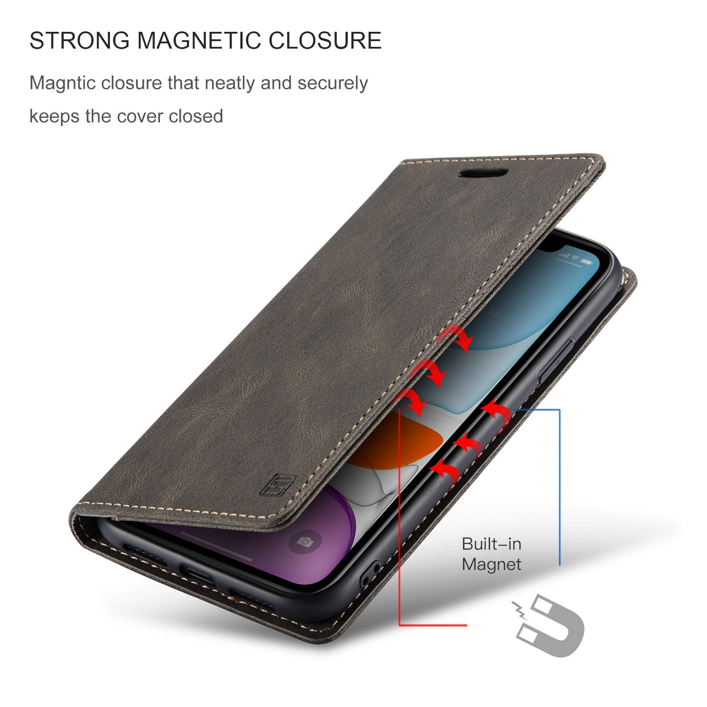 AUTSPACE Retro iPhone 11 Pro Max Leather Case Magnetic