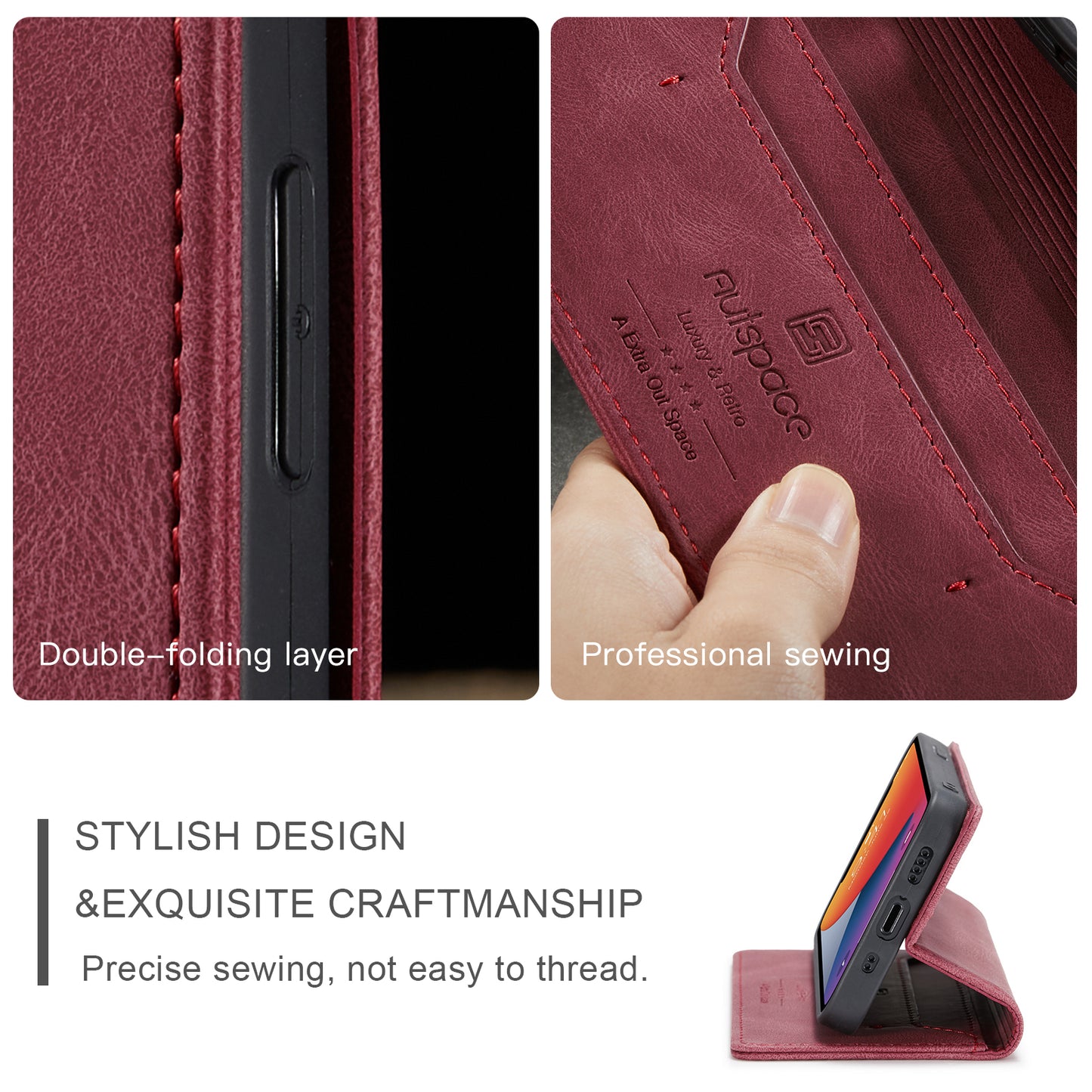 AUTSPACE Retro iPhone 12 Mini Leather Case Magnetic