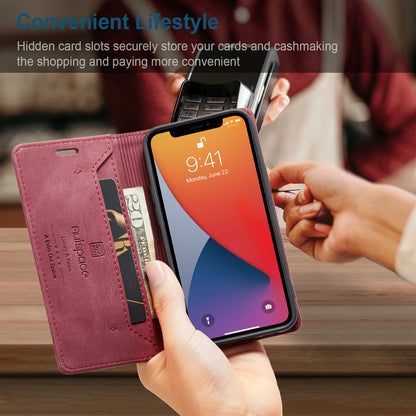 AUTSPACE Retro iPhone 12 Mini Leather Case Magnetic