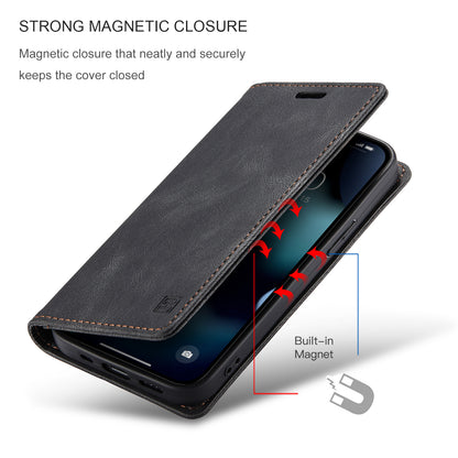 AUTSPACE Retro iPhone 15 Plus Leather Case Magnetic