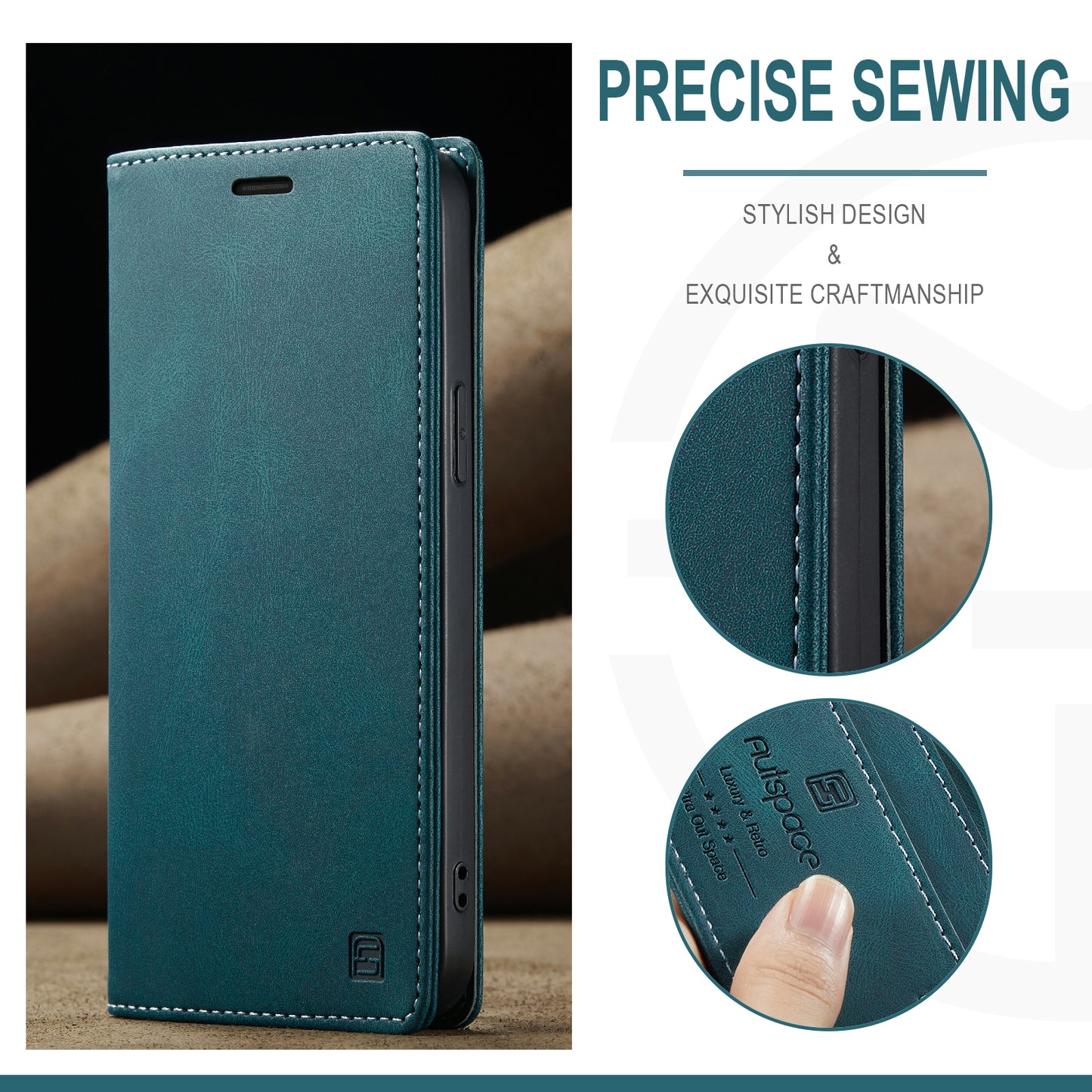 AUTSPACE Retro iPhone 13 Pro Leather Case Magnetic