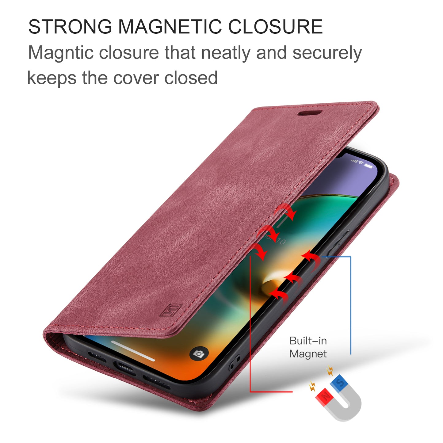 AUTSPACE Retro iPhone 14 Leather Case Magnetic