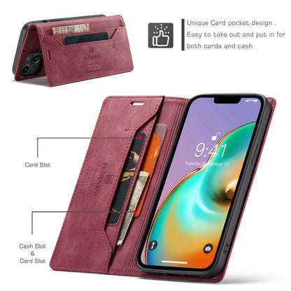 AUTSPACE Retro iPhone 14 Leather Case Magnetic