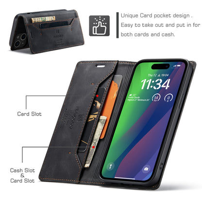 AUTSPACE Retro iPhone 16 Leather Case Magnetic