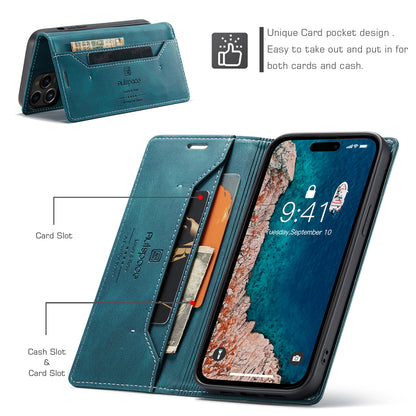 AUTSPACE Retro iPhone 15 Pro Leather Case Magnetic